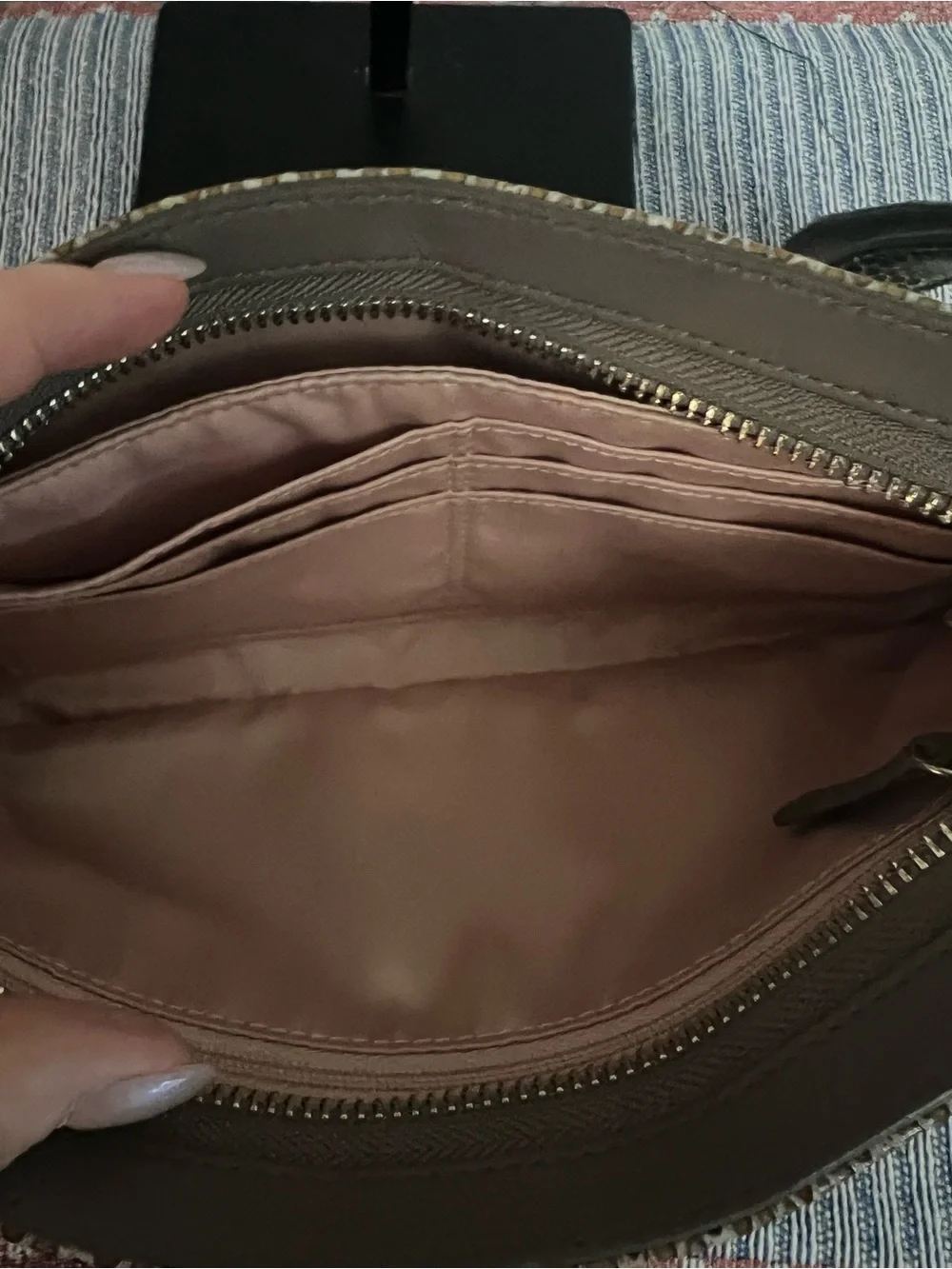 Coach Taupe Pleated Wristlet with Tan and Python Accent